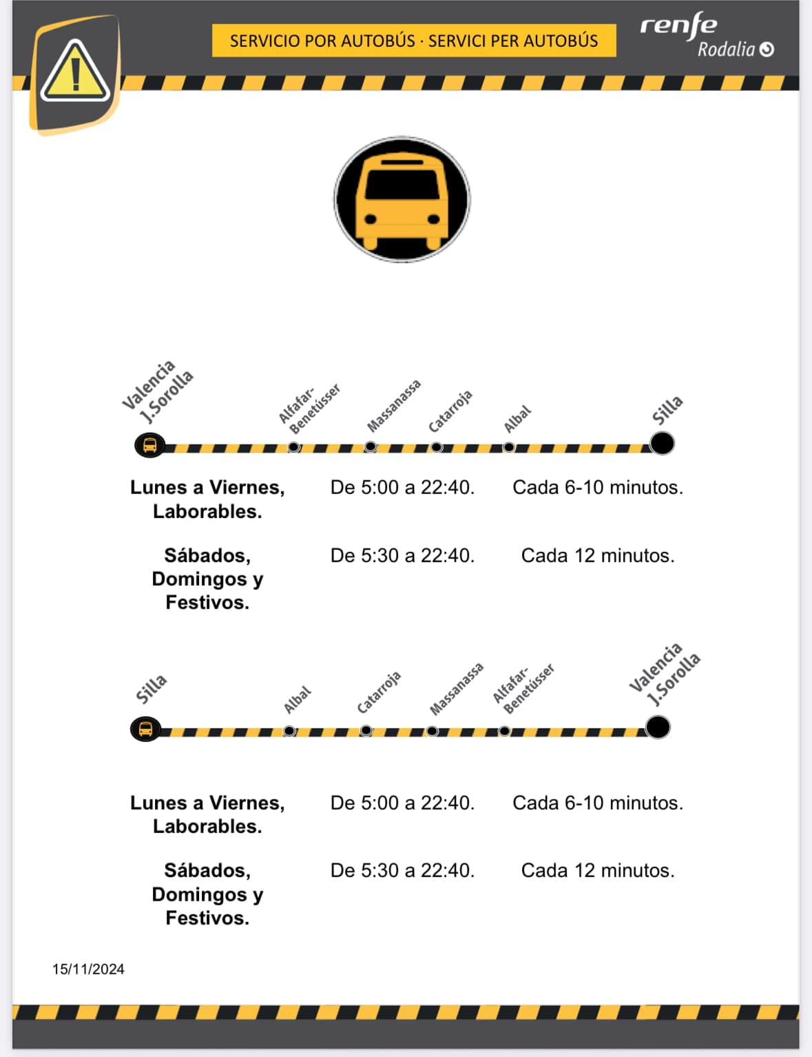 Horaris autobús Silla-València, València-Silla